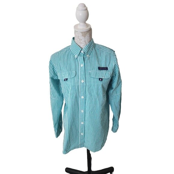 Simply Southern Vented Teal Green Gingham Check Button Shirt Women's Medium - Picture 1 of 8